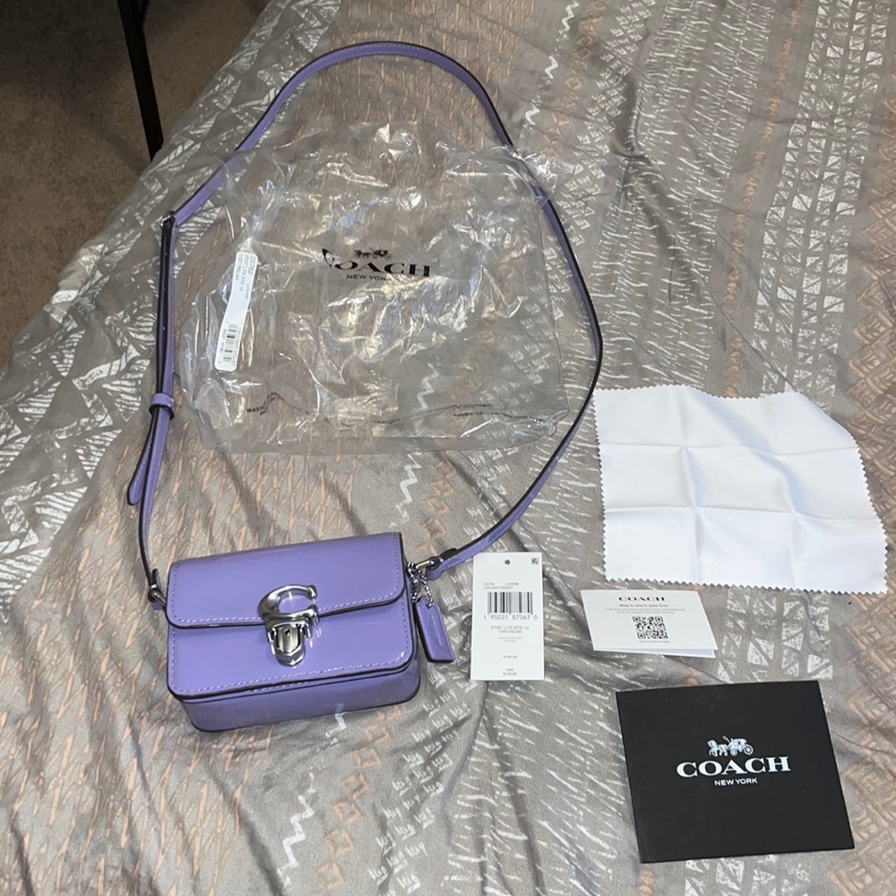 Coach mini light violet patent leather crossbody wallet
